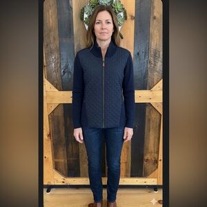 J. Mclaughlin Navy Quilt/Knit Women's Silk Front Jacket Size: Medium